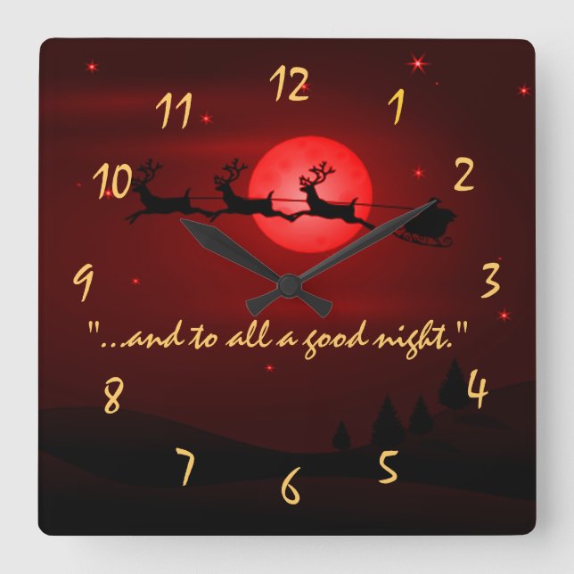 Santa Claus Christmas Midnight Red Wall Clock (Front)