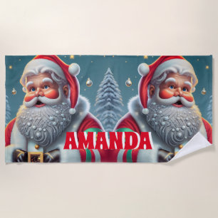 Santa Claus Christmas Personalised Kids Beach Towel