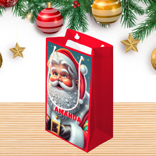 Santa Claus Christmas Personalised Kids Red Small Gift Bag