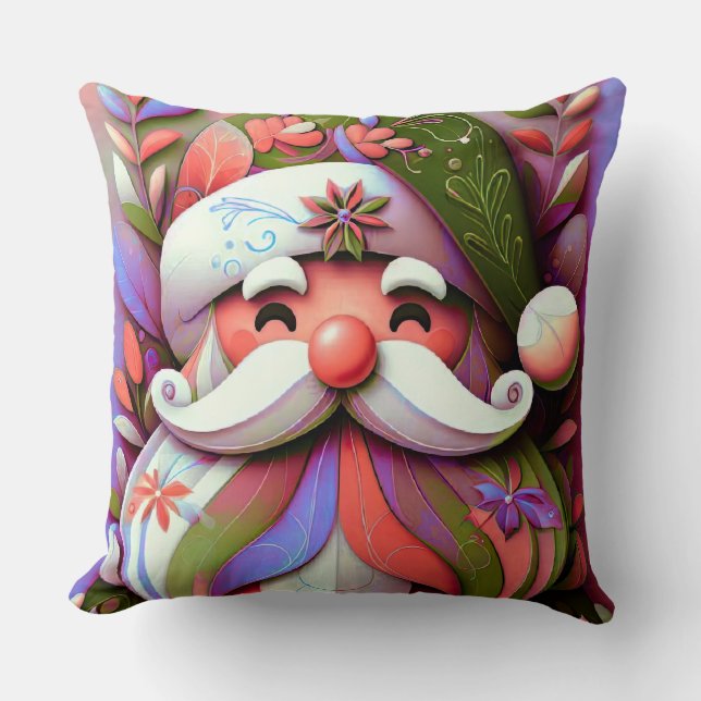 Santa Claus Christmas Pink Purple Green Cushion (Front)