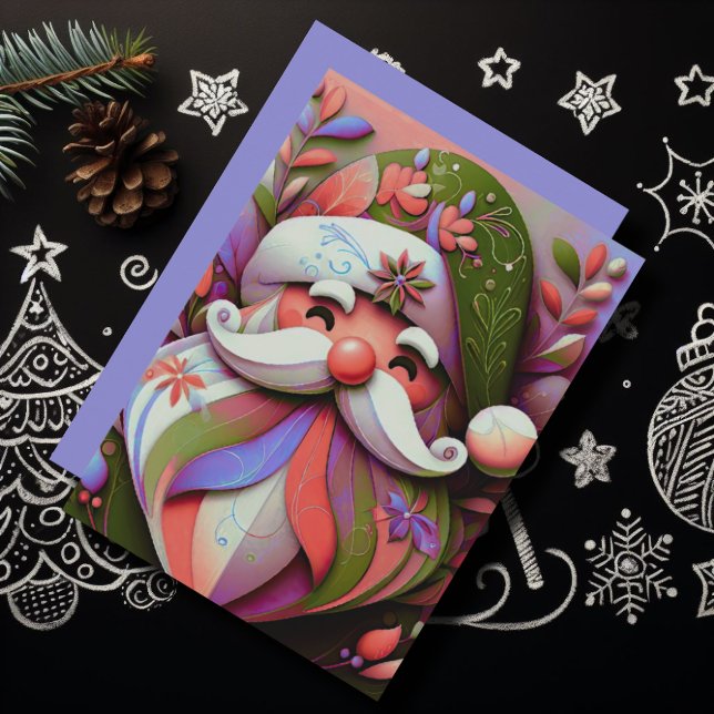 Santa Claus Christmas Pink Purple Green Holiday Card (Creator Uploaded)