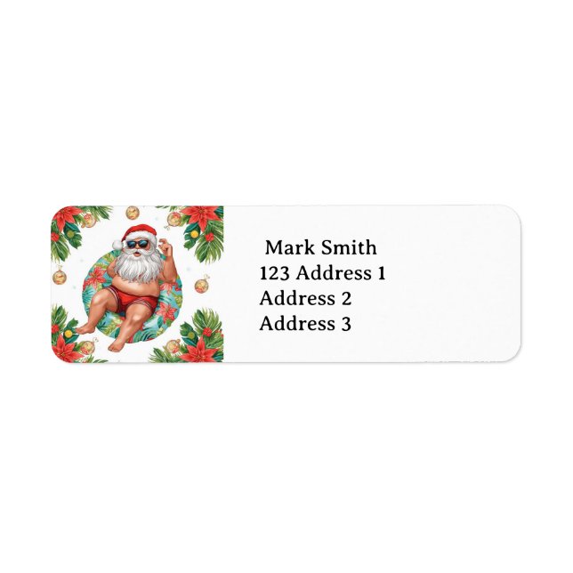 Santa Claus Christmas Pool Party  Return Address Label (Front)