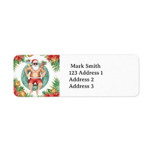 Santa Claus Christmas Pool Party Return Address Label