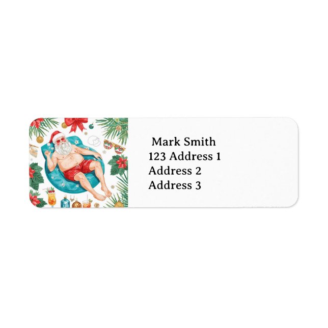 Santa Claus Christmas Pool Party  Return Address Label (Front)