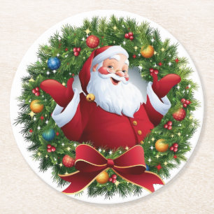 Santa Claus Christmas Set of 6  Round Paper Coaster