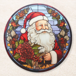 Santa Claus Christmas Set of 6 Round Paper Coaster