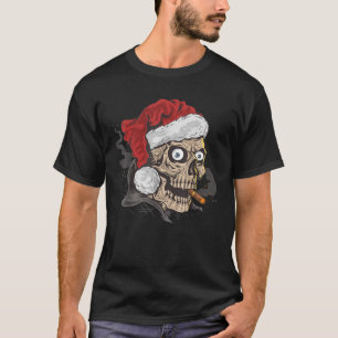 Santa Claus Christmas Skull Smoking Cigars Men Red T-Shirt