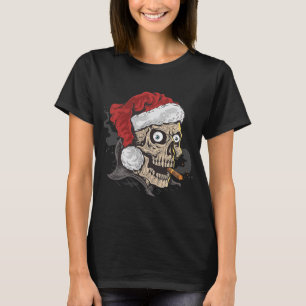 Santa Claus Christmas Skull Smoking Cigars Men Red T-Shirt