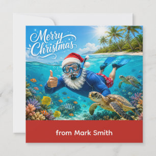 SANTA CLAUS Christmas Snorkelling  Holiday Card