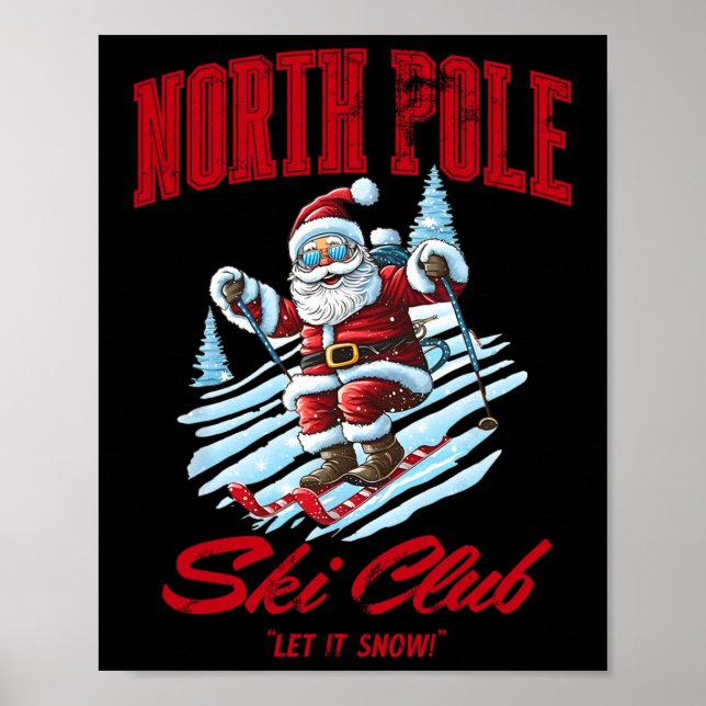 Santa Claus Christmas Snow Skiing At The North Pol Poster (Front)