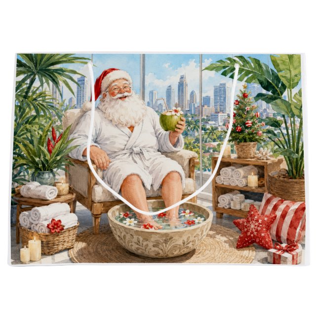 Santa Claus Christmas spa Large Gift Bag (Front)