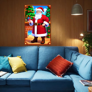 Santa Claus, Christmas tree and gifts | AI Art Poster