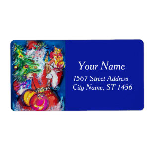 SANTA CLAUS, CHRISTMAS TREE AND GIFTS Red Blue