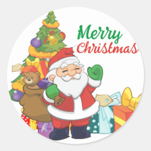 Santa Claus Christmas Tree Merry Christmas Classic Round Sticker