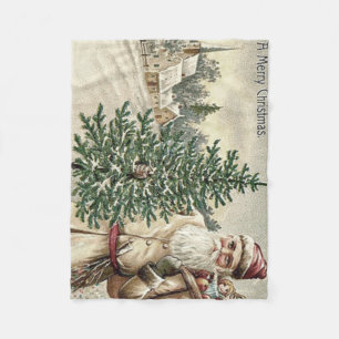Santa Claus Christmas Tree Sack of Toys Church Fleece Blanket