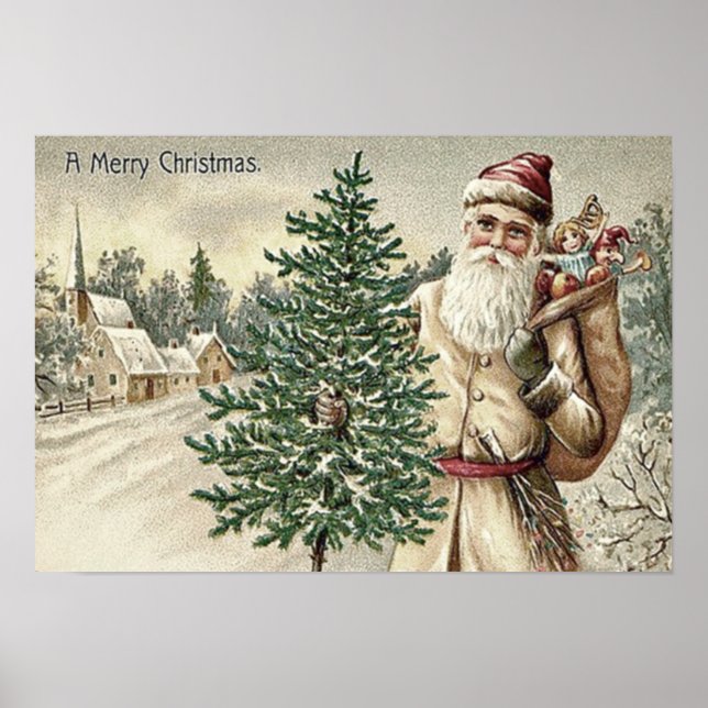 Santa Claus Christmas Tree Sack of Toys Church Poster (Front)