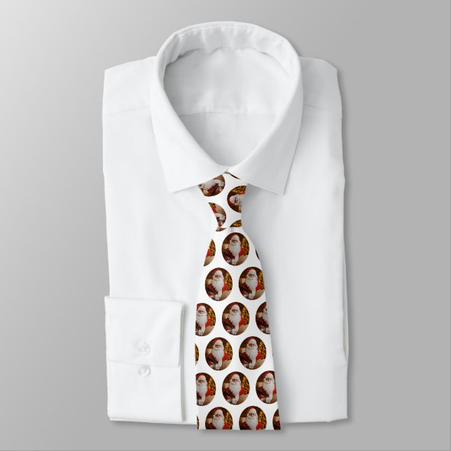 Santa Claus Christmas Tree Vintage Pattern Tie (Tied)