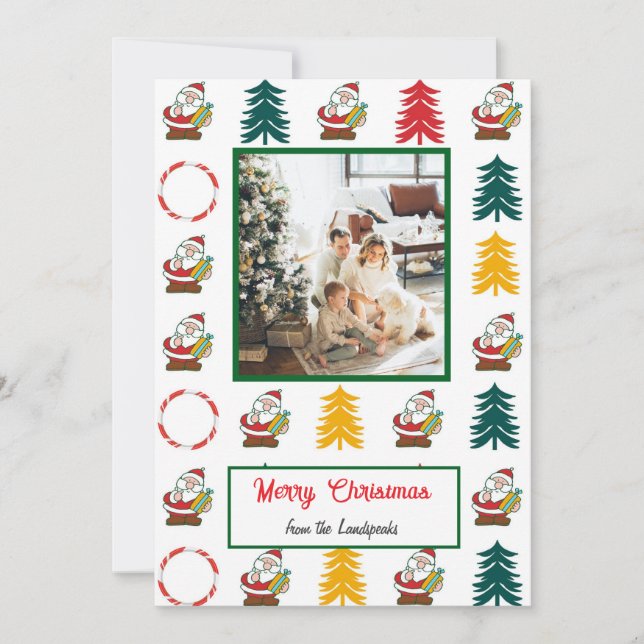 Santa Claus, Christmas Trees, Candy & Photo Holiday Card (Front)