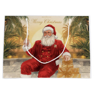 Santa Claus Christmas under palm tree California Large Gift Bag