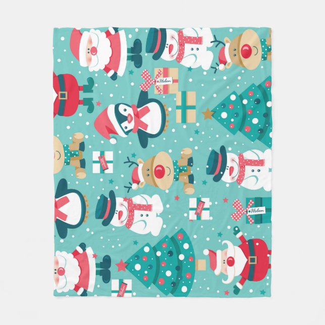 Santa Claus Christmas Vintage Pattern Fleece Blanket (Front)