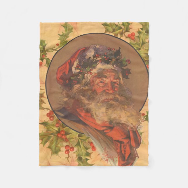 Santa Claus Christmas Vintage Portrait Fleece Blanket (Front)