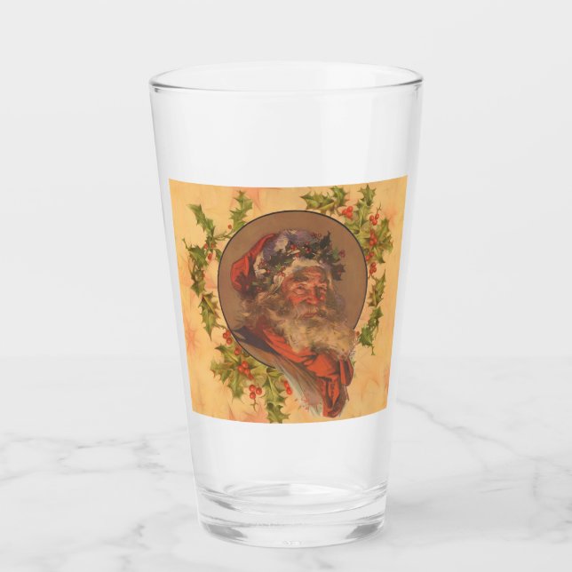 Santa Claus Christmas Vintage Portrait Glass (Front)