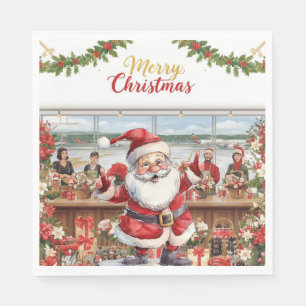 Santa Claus Christmas with florist at airport Napkin