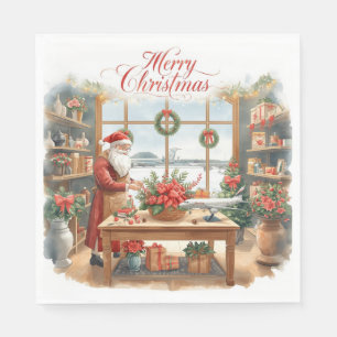 Santa Claus Christmas with florist at airport Napkin
