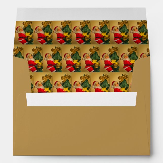Santa Claus Climbing Christmas Tree Golden Envelope (Back (Bottom))