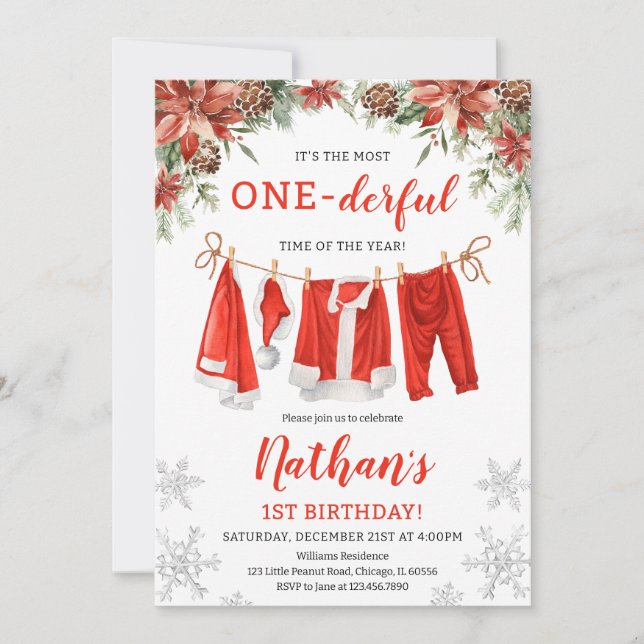 Santa Claus Clothesline Birthday Invitation (Front)