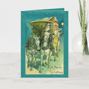 Santa Claus Coach Christmas Eve Holiday Card