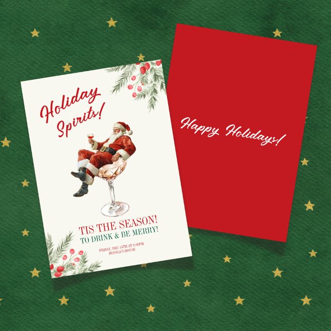 Santa Claus Cocktail Glass Invitation (Santa Sitting Martini Glass Holiday Invitation)