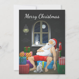Santa Claus Coffee Time Holiday Card