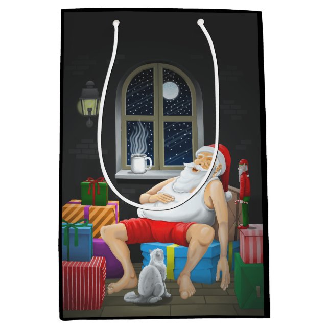 Santa Claus Coffee Time Medium Gift Bag (Front)