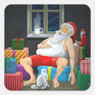 Santa Claus Coffee Time Square Sticker