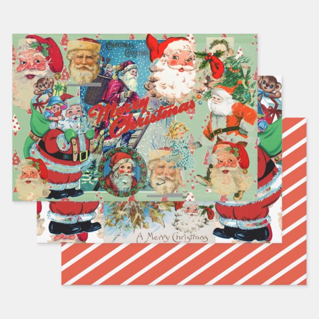 SANTA CLAUS COLLAGE Wrapping Paper Flat Sheet SET (Set)