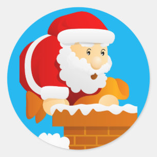 Santa Claus Coming Down the Chimney Classic Round Sticker