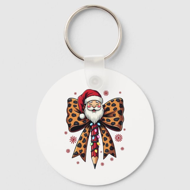 Santa Claus Coquette bow School Teaching  Key Ring (Front)