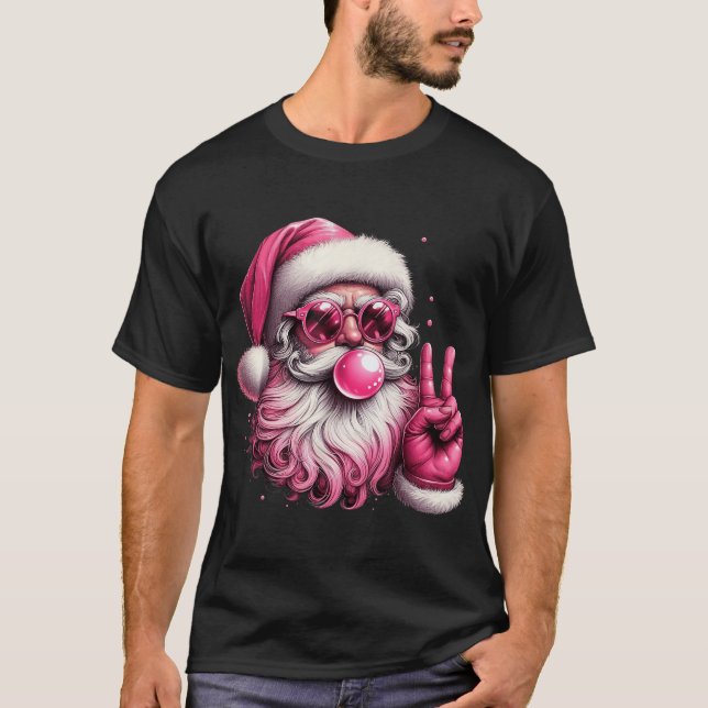 Santa Claus Costume Blowing Bubble Gum Xmas T-Shirt (Front)