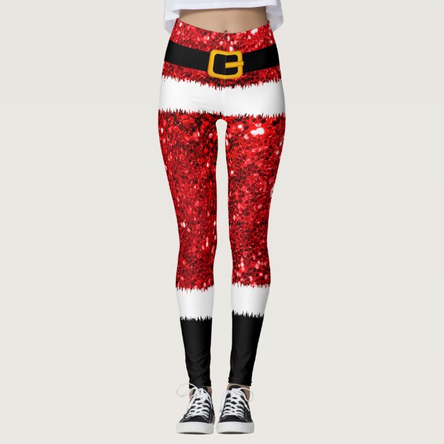 Santa Claus Costume Glitter Christmas Leggings (Front)