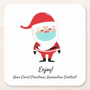 Santa Claus Covid Christmas Quarantine Cocktail Square Paper Coaster