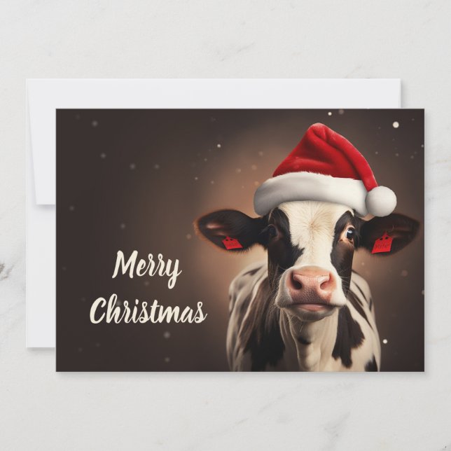 Santa Claus Cow Christmas Holiday Card (Front)