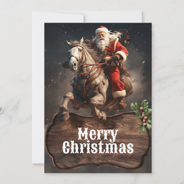 Santa Claus Cowboy Art Holiday Card (Front)