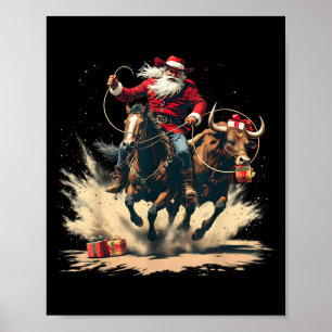 Santa Claus Cowboy Vintage Christmas Horse Cow Men Poster