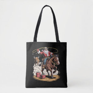 Santa Claus Cowboy Vintage Christmas Horse Cow Tote Bag