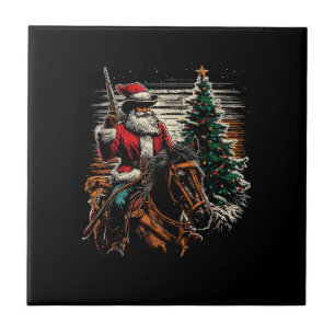 Santa Claus Cowboy - Vintage Christmas Tree Cowboy Ceramic Tile