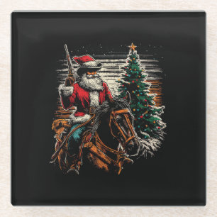 Santa Claus Cowboy - Vintage Christmas Tree Cowboy Glass Coaster