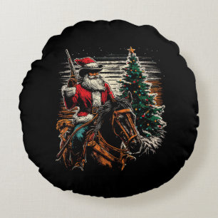 Santa Claus Cowboy - Vintage Christmas Tree Cowboy Round Cushion