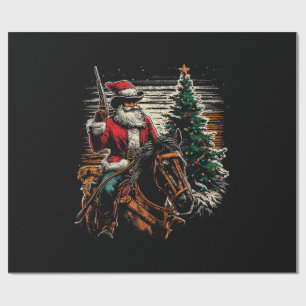 Santa Claus Cowboy - Vintage Christmas Tree Cowboy Wrapping Paper
