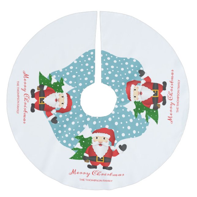 Santa Claus Custom Family Name Merry Christmas Brushed Polyester Tree Skirt (Front)